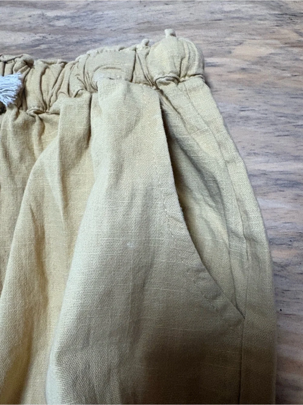 Portugal Handmade Yellow Drawstring Cotton Linen Pants w/ Eyelet Cuffs sz S
